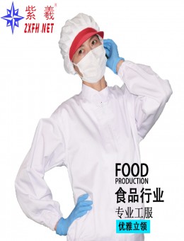 白色立领工作服套装 夏季工作服 食品工厂服